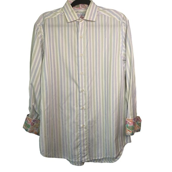Robert Graham Men's Stripe Cotton/Silk Button-Down Dress Shirt Size M - Picture 1 of 10